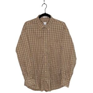 Peter Millar Men's Button Down Shirt Plaid Long Sleeve Cotton Beige Tan Sz L EUC